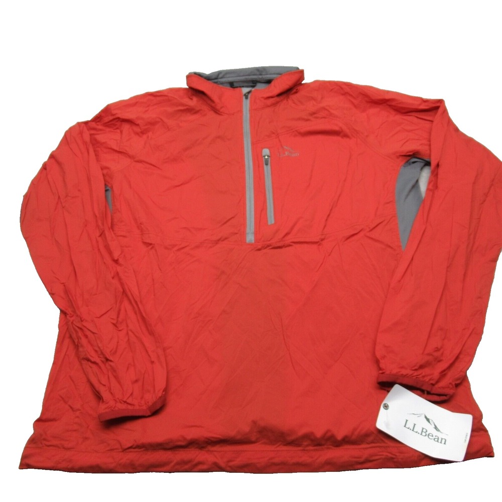 LL Bean Jacket Men Medium Orange Pocket Quick Dry Stretch 1/2 Zip Pullover NWD